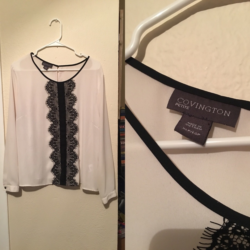 White and Black Lace Blouse